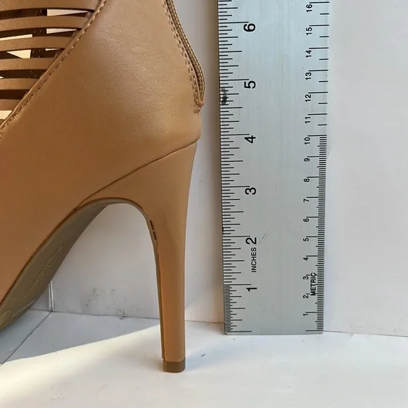 Anne Michelle Knee High Corset Lace‎ Up Caged Stiletto Heel Boot Beige Size 8.5 - Picture 4 of 7